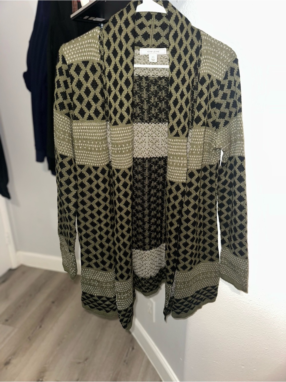 Adam Levine Collection Olive Green and Black Patterned Open Cardigan